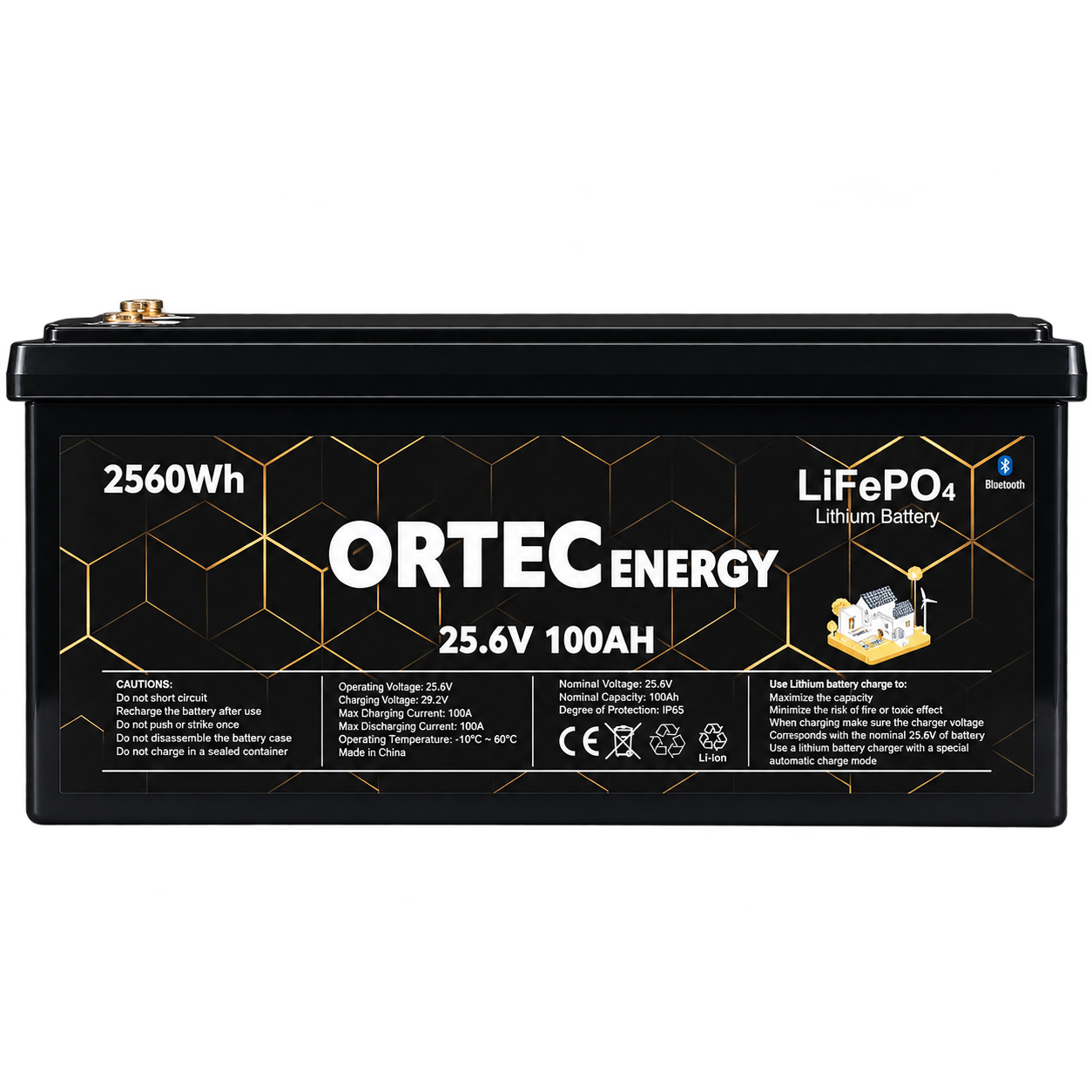 OR-TEC 25.6V 100Ah LiFePO4 Lityum Akü | 2.56 kWh  Dahili BMS