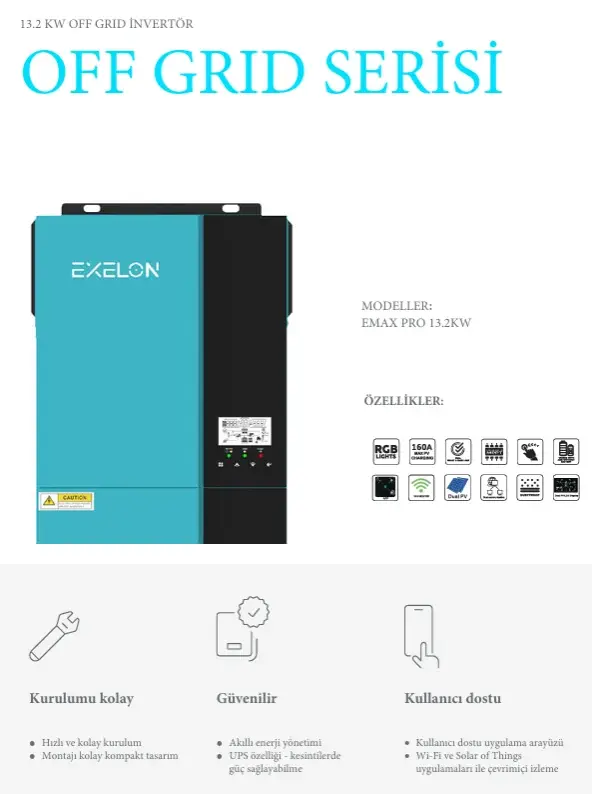 EXELON 13 KW 48 V PRO MPPT AKILLI İNVERTER (WİFİ)
